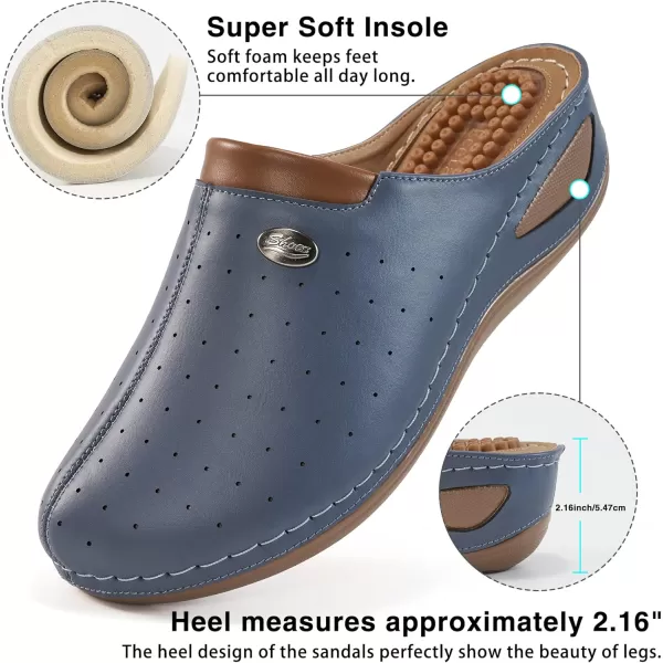Ecetana Womens Clogs Comfortable Slip on Mules Sneakers Shoes for Women Casual Summer Wedge Walking Mules Black Leather Clogs