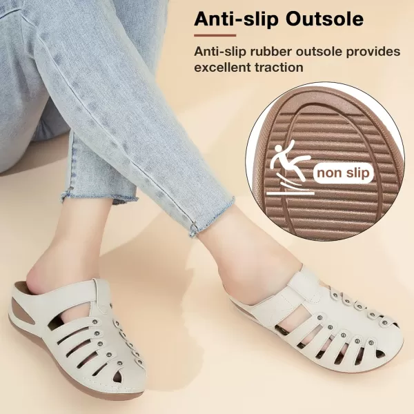 Ecetana Womens Clogs Slip On Summer Mules Adjustable Comfy Wedge Sandals Close Toe Outdoor Walking Clogs Shoes for Women Apricot