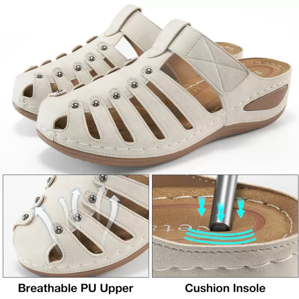 Ecetana Womens Clogs Slip On Summer Mules Adjustable Comfy Wedge Sandals Close Toe Outdoor Walking Clogs Shoes for Women Apricot