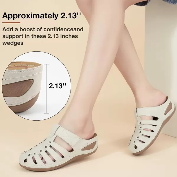 Ecetana Womens Clogs Slip On Summer Mules Adjustable Comfy Wedge Sandals Close Toe Outdoor Walking Clogs Shoes for Women Apricot