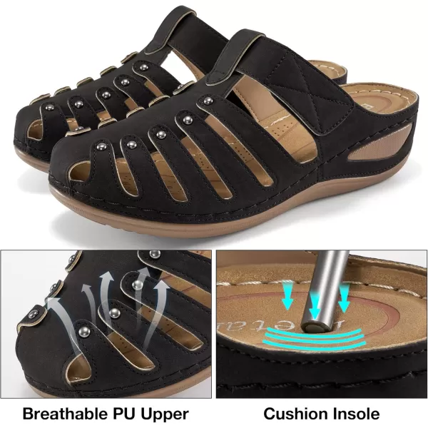 Ecetana Womens Clogs Slip On Summer Mules Adjustable Comfy Wedge Sandals Close Toe Outdoor Walking Clogs Shoes for Women Black