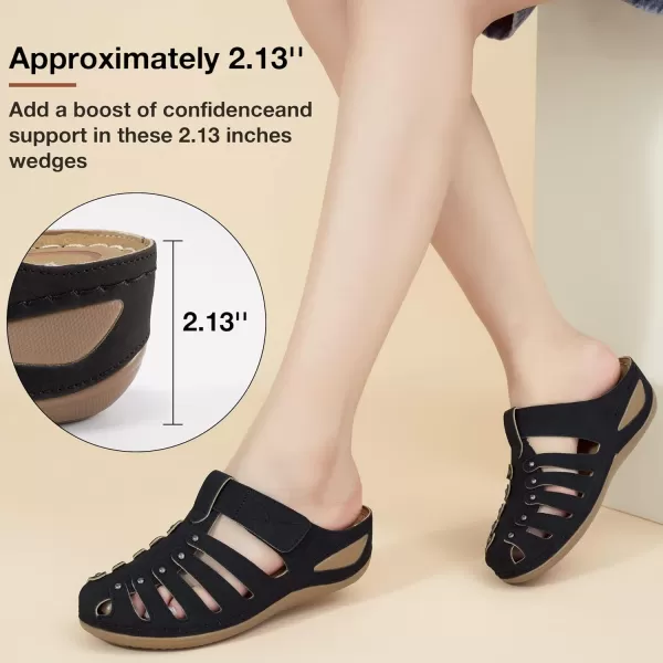 Ecetana Womens Clogs Slip On Summer Mules Adjustable Comfy Wedge Sandals Close Toe Outdoor Walking Clogs Shoes for Women Black
