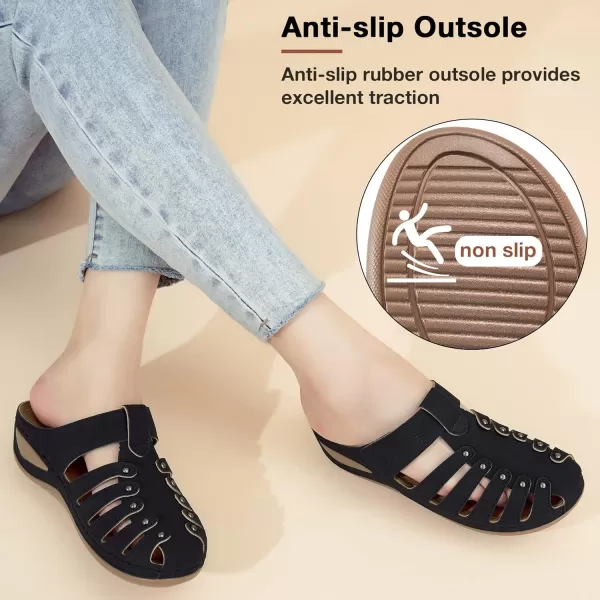 Ecetana Womens Clogs Slip On Summer Mules Adjustable Comfy Wedge Sandals Close Toe Outdoor Walking Clogs Shoes for Women Black