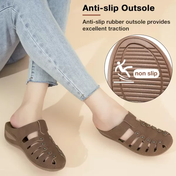 Ecetana Womens Clogs Slip On Summer Mules Adjustable Comfy Wedge Sandals Close Toe Outdoor Walking Clogs Shoes for Women Brown