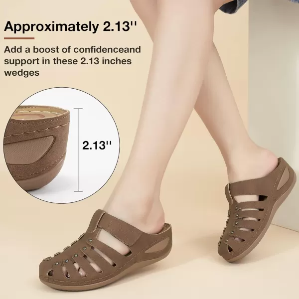 Ecetana Womens Clogs Slip On Summer Mules Adjustable Comfy Wedge Sandals Close Toe Outdoor Walking Clogs Shoes for Women Brown