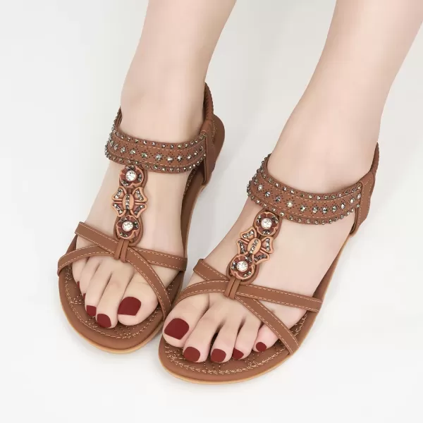 Ecetana Womens Flats Sandals Summer: Casual Dressy Boho Comfortable Sandals Ankle Strap Non slip Rhinestone Shoes