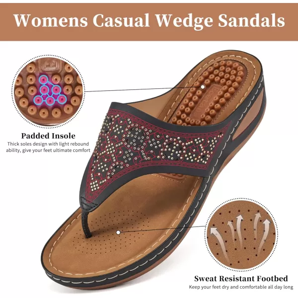 Ecetana Womens Sandals Dressy Wedge: Comfortable Summer Flip Flops Non Slip Rhinestone Platform Shoes Ladies Casual Beach Sandals for Women