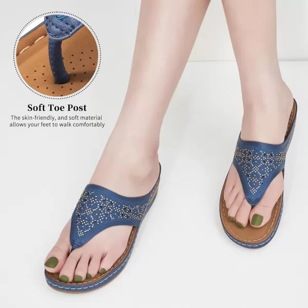 Ecetana Womens Sandals Dressy Wedge: Comfortable Summer Flip Flops Non Slip Rhinestone Platform Shoes Ladies Casual Beach Sandals for Women