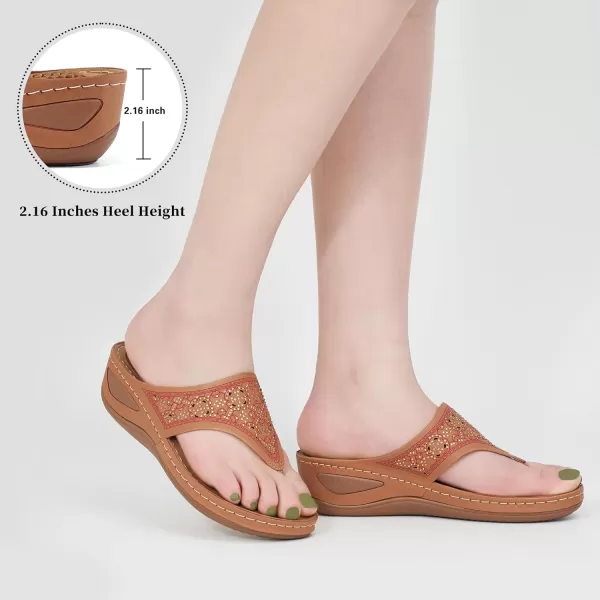 Ecetana Womens Sandals Dressy Wedge: Comfortable Summer Flip Flops Non Slip Rhinestone Platform Shoes Ladies Casual Beach Sandals for Women