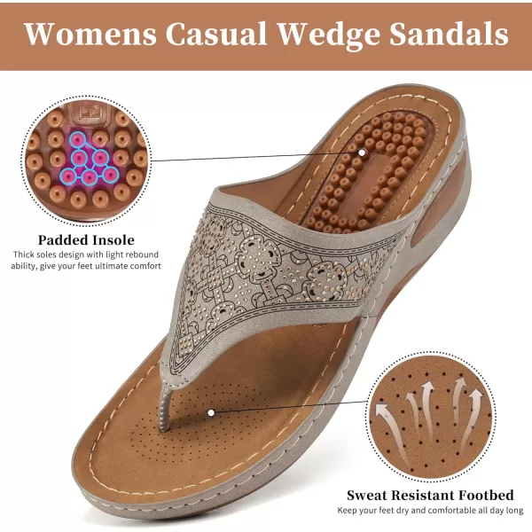 Ecetana Womens Sandals Dressy Wedge: Comfortable Summer Flip Flops Non Slip Rhinestone Platform Shoes Ladies Casual Beach Sandals for Women