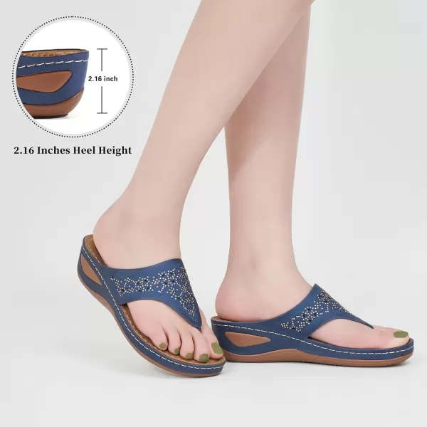 Ecetana Womens Sandals Dressy Wedge: Comfortable Summer Flip Flops Non Slip Rhinestone Platform Shoes Ladies Casual Beach Sandals for Women