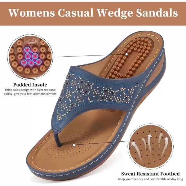 Ecetana Womens Sandals Dressy Wedge: Comfortable Summer Flip Flops Non Slip Rhinestone Platform Shoes Ladies Casual Beach Sandals for Women
