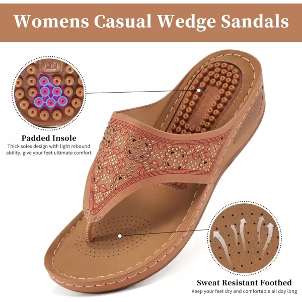 Ecetana Womens Sandals Dressy Wedge: Comfortable Summer Flip Flops Non Slip Rhinestone Platform Shoes Ladies Casual Beach Sandals for Women
