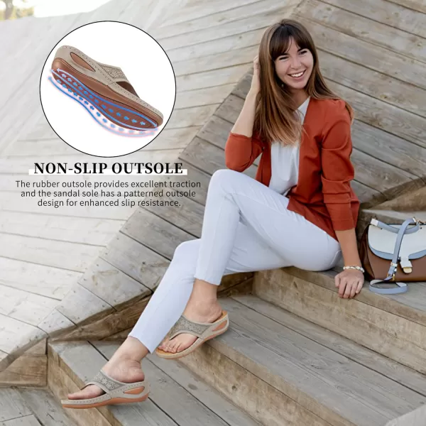 Ecetana Womens Sandals Dressy Wedge: Comfortable Summer Flip Flops Non Slip Rhinestone Platform Shoes Ladies Casual Beach Sandals for Women
