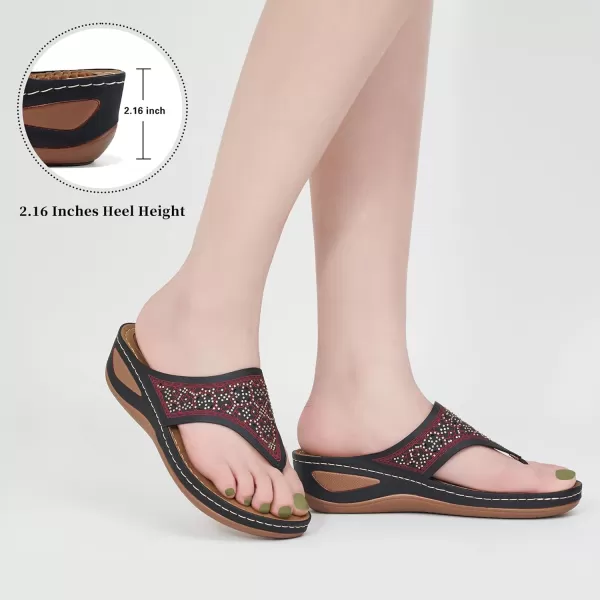 Ecetana Womens Sandals Dressy Wedge: Comfortable Summer Flip Flops Non Slip Rhinestone Platform Shoes Ladies Casual Beach Sandals for Women