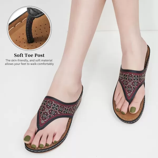 Ecetana Womens Sandals Dressy Wedge: Comfortable Summer Flip Flops Non Slip Rhinestone Platform Shoes Ladies Casual Beach Sandals for Women