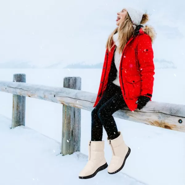 Ecetana Womens Snow Boots for Winter: Ankle Booties with Warm Fur Lined Waterproof Shoes Slip On Comfortable Lightweight Zipper Boots for Women