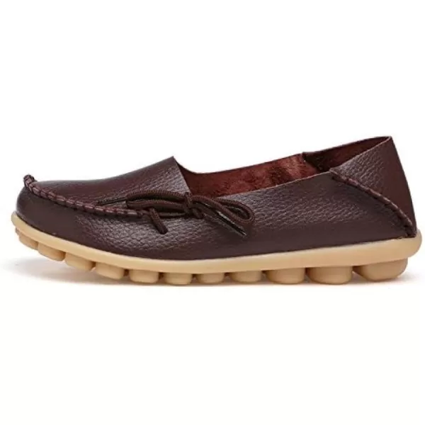 DUOYANGJIASHA Loafers for Women Casual Slip on Dress Loafers Womens Comfortable Leather Driving Shoes Outdoor Walking Flats Shoes Coffee