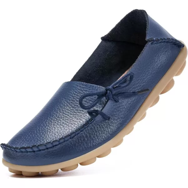 DUOYANGJIASHA Loafers for Womens Casual Shoes Slip on Dress Women Comfortable Leather Driving Shoes Outdoor Walking Flats Darkblue