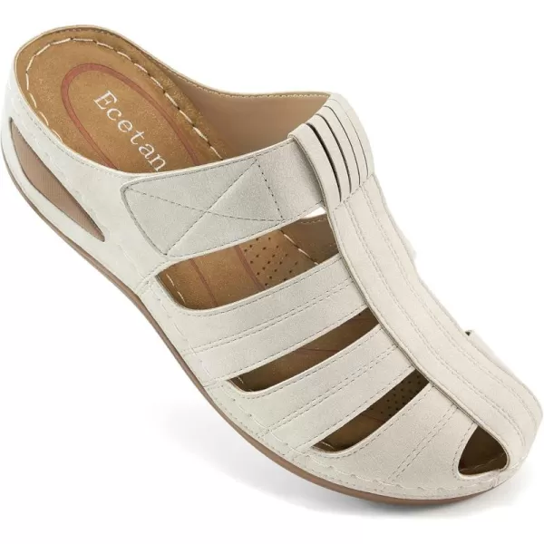 Ecetana Clogs for Women Comfortable Slip On Mules Adjustable Casual Summer Wedge Sandals Breathable Outdoor Walking Shoes Apricot