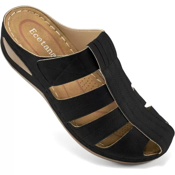 Ecetana Clogs for Women Comfortable Slip On Mules Adjustable Casual Summer Wedge Sandals Breathable Outdoor Walking Shoes Black