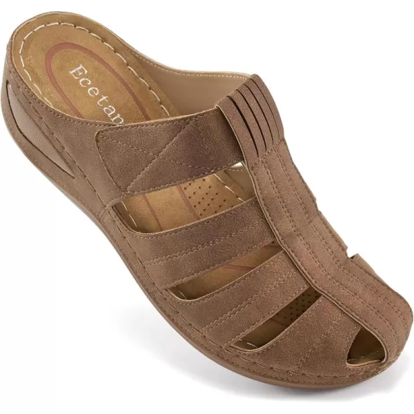 Ecetana Clogs for Women Comfortable Slip On Mules Adjustable Casual Summer Wedge Sandals Breathable Outdoor Walking Shoes Brown