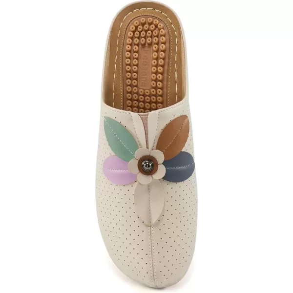 Ecetana Clogs for Women Shoes Slip on Leather Mules Sneakers Casual Summer Wedge Sandals Comfortable Travel Clogs Indoor Outdoor Mules Apricot