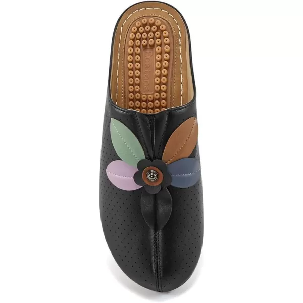 Ecetana Clogs for Women Shoes Slip on Leather Mules Sneakers Casual Summer Wedge Sandals Comfortable Travel Clogs Indoor Outdoor Mules Black