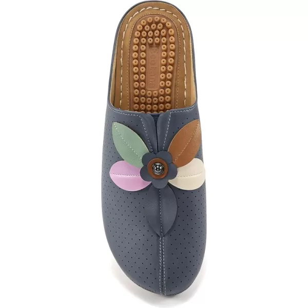 Ecetana Clogs for Women Shoes Slip on Leather Mules Sneakers Casual Summer Wedge Sandals Comfortable Travel Clogs Indoor Outdoor Mules Blue