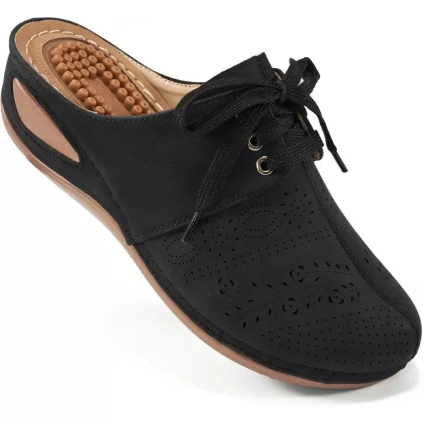 Ecetana Mules for Women Slip on Clogs Shoes Casual Summer Wedge Sandals Comfort Walking Mules Black