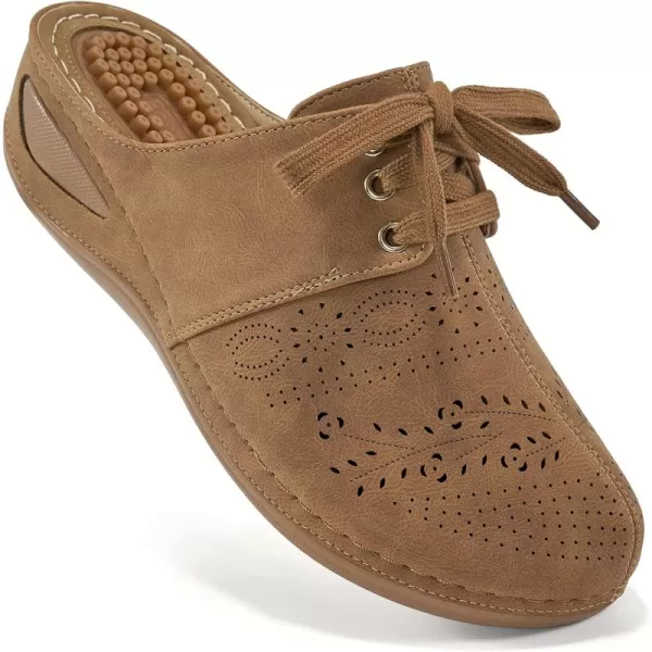 Ecetana Mules for Women Slip on Clogs Shoes Casual Summer Wedge Sandals Comfort Walking Mules Brown