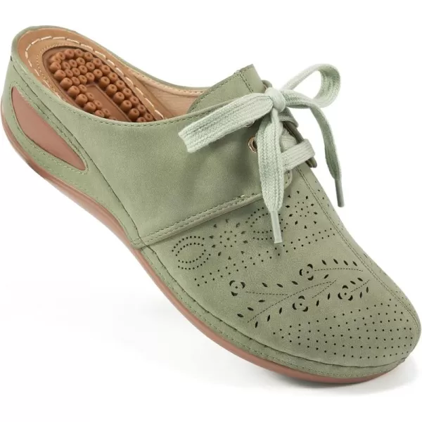 Ecetana Mules for Women Slip on Clogs Shoes Casual Summer Wedge Sandals Comfort Walking Mules Green