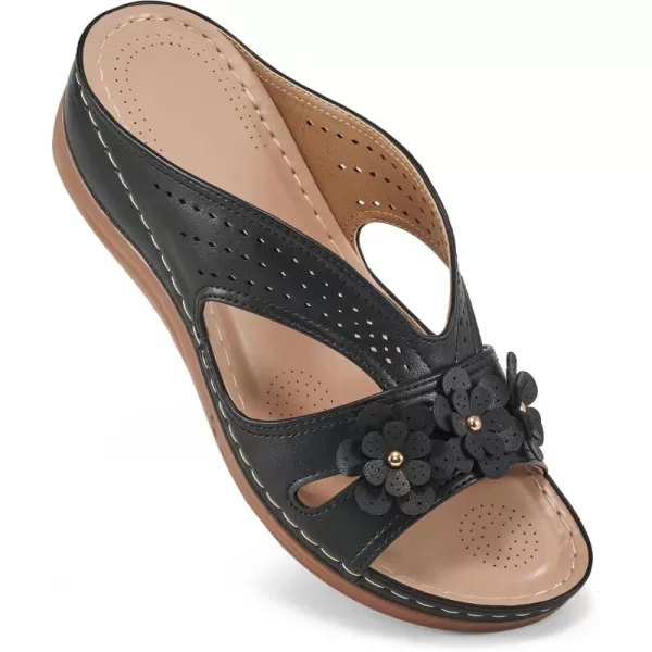 Ecetana Sandals for Women Wedge Shoes: Slip On Dressy Summer Comfortable Slides Sandals Lightweight Memory Foam Platform Shoes