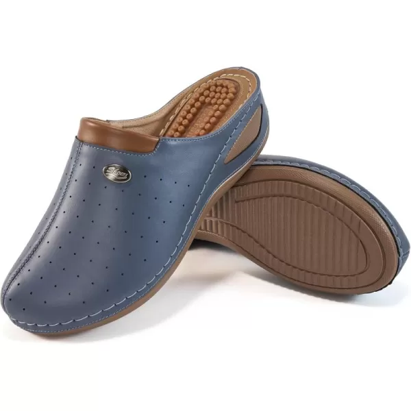 Ecetana Womens Clogs Comfortable Slip on Mules Sneakers Shoes for Women Casual Summer Wedge Walking Mules Black Leather Clogs