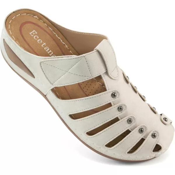 Ecetana Womens Clogs Slip On Summer Mules Adjustable Comfy Wedge Sandals Close Toe Outdoor Walking Clogs Shoes for Women Apricot