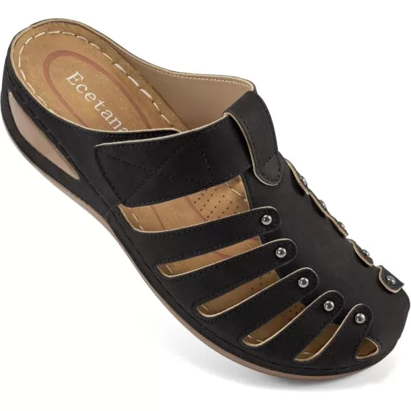 Ecetana Womens Clogs Slip On Summer Mules Adjustable Comfy Wedge Sandals Close Toe Outdoor Walking Clogs Shoes for Women Black