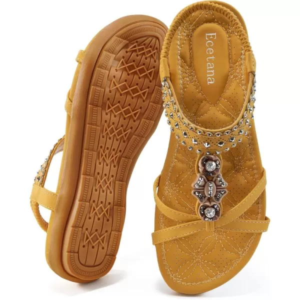 Ecetana Womens Flats Sandals Summer: Casual Dressy Boho Comfortable Sandals Ankle Strap Non slip Rhinestone Shoes