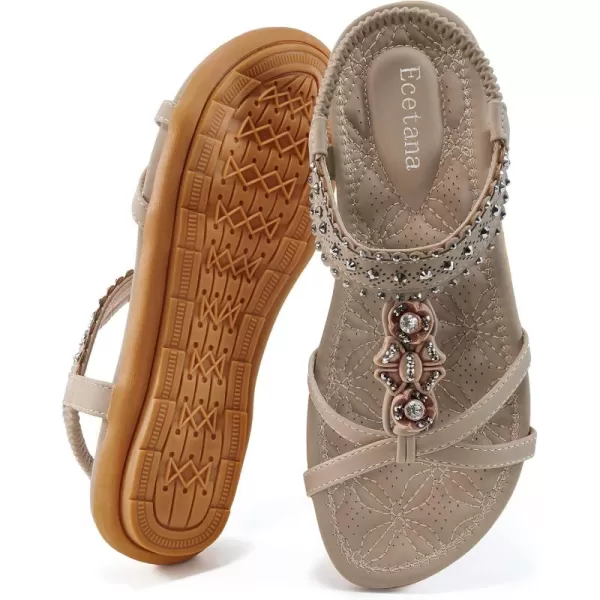 Ecetana Womens Flats Sandals Summer: Casual Dressy Boho Comfortable Sandals Ankle Strap Non slip Rhinestone Shoes