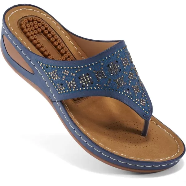 Ecetana Womens Sandals Dressy Wedge: Comfortable Summer Flip Flops Non Slip Rhinestone Platform Shoes Ladies Casual Beach Sandals for Women