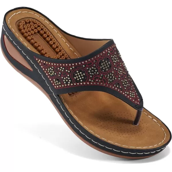 Ecetana Womens Sandals Dressy Wedge: Comfortable Summer Flip Flops Non Slip Rhinestone Platform Shoes Ladies Casual Beach Sandals for Women