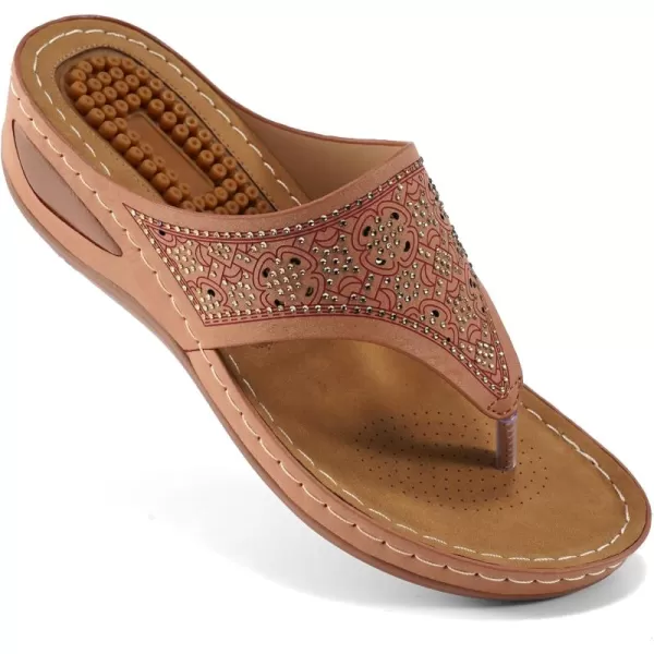 Ecetana Womens Sandals Dressy Wedge: Comfortable Summer Flip Flops Non Slip Rhinestone Platform Shoes Ladies Casual Beach Sandals for Women