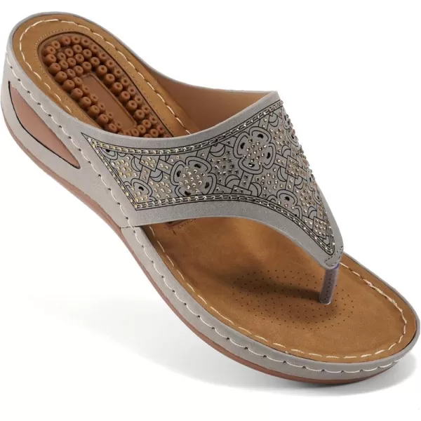 Ecetana Womens Sandals Dressy Wedge: Comfortable Summer Flip Flops Non Slip Rhinestone Platform Shoes Ladies Casual Beach Sandals for Women
