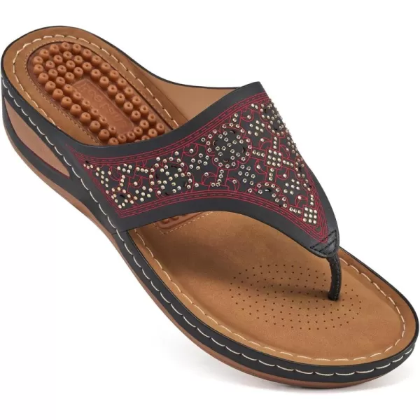 Ecetana Womens Sandals Dressy Wedge: Comfortable Summer Flip Flops Non Slip Rhinestone Platform Shoes Ladies Casual Beach Sandals for Women