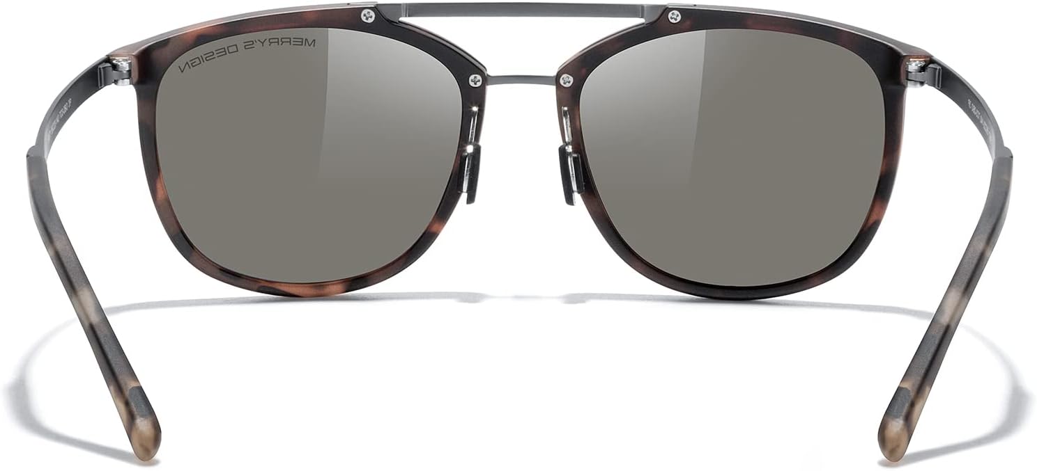 MERRYS Square Polarized Sunglasses for Men Women Vintage Double Bridge Sunglasses Mirrored LensTortoise FrameGray BridgeBlue Mirror Lens