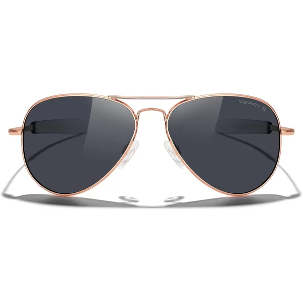 MERRYS Classic Aviator Military Polarized Sunglasses for Men or Women S856222k Rose Gold FrameBlack Polarized Lens