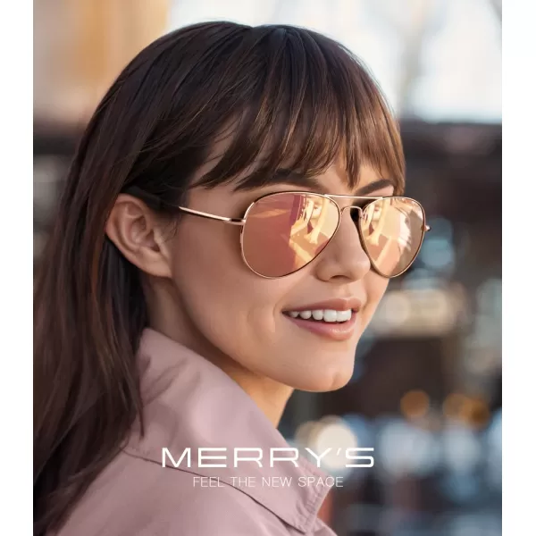MERRYS Classic Aviator Military Polarized Sunglasses for Men or Women S856222k Rose Gold FrameRose Gold Polarized Lens
