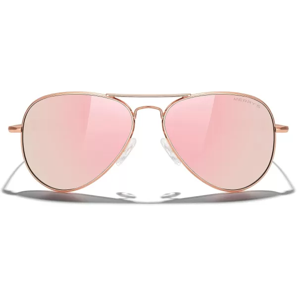 MERRYS Classic Aviator Military Polarized Sunglasses for Men or Women S856222k Rose Gold FrameRose Gold Polarized Lens