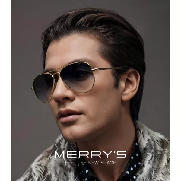 MERRYS Classic Aviator Military Polarized Sunglasses for Men or Women S856223k Gold FrameBlack Gradient Polarized Lens