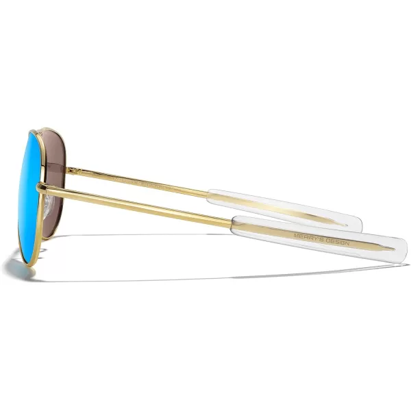 MERRYS Classic Aviator Military Polarized Sunglasses for Men or Women S856223k Gold FrameBlue Mirror Polarized Lens