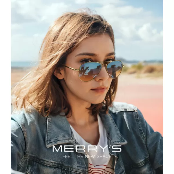 MERRYS Classic Aviator Military Polarized Sunglasses for Men or Women S856223k Gold FrameBlue Mirror Polarized Lens
